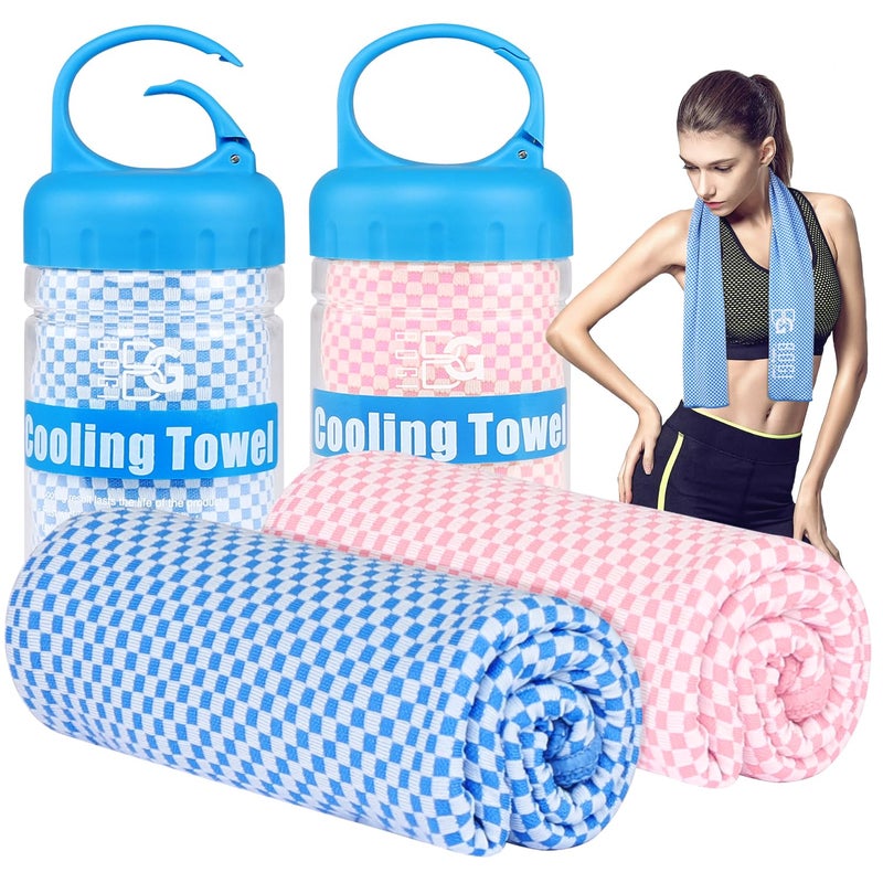 BOGI 2 Pack Cooling Towel, Cooling Towels for Neck and Face-40"x12"- Ice Towel for Instant Cooling, Soft Breathable Chilly Towel, Stay Cool for Yoga, Sport, Gym, Camping & More Activities(Blue+Pink) - Image 1